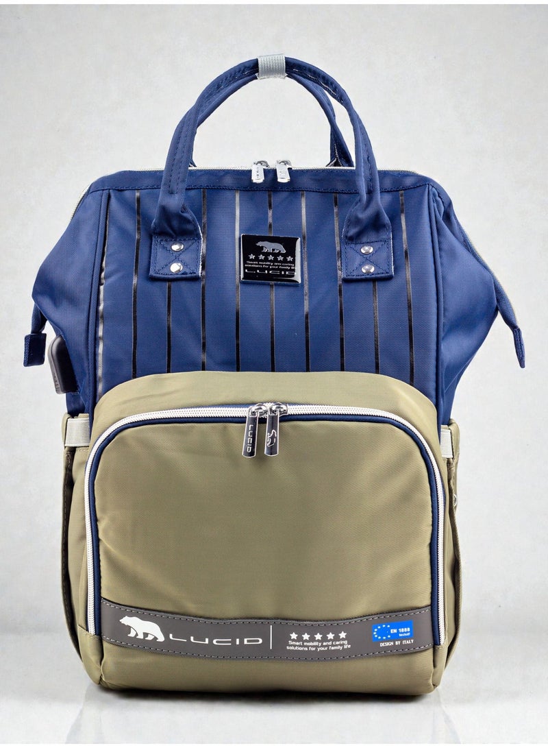 Lucid's latest edition waterproof maternity bag with changing mat and thermal bottle holder with heating element - Blue - Image 2